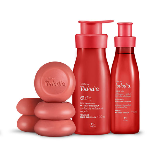 TODODIA - Kit Nourishing Body Cream, Body Splash and Soap Morango e Baunilha Douranda